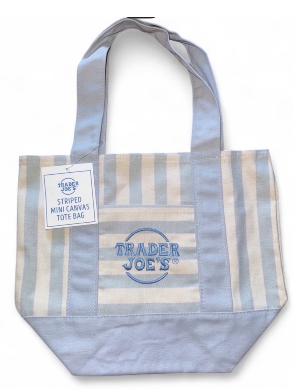 Trader Joe's Blue & Cream Stripe Mini Tote Bag - New with Tag